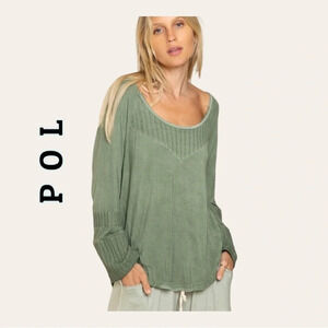 POL Sage Green Long Sleeve Top